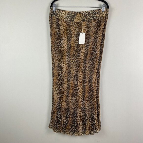 Chicos Leopard Print Crinkle Pleated Maxi Skirt Womens 2 US L Chiffon Zip - Picture 1 of 10